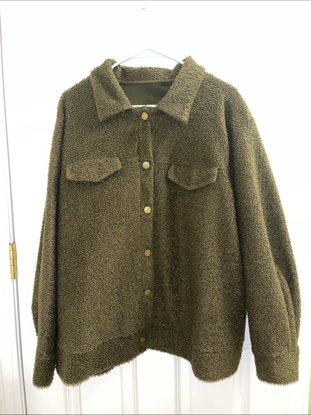 Shein Teddy Sherpa Shacket Army Green
